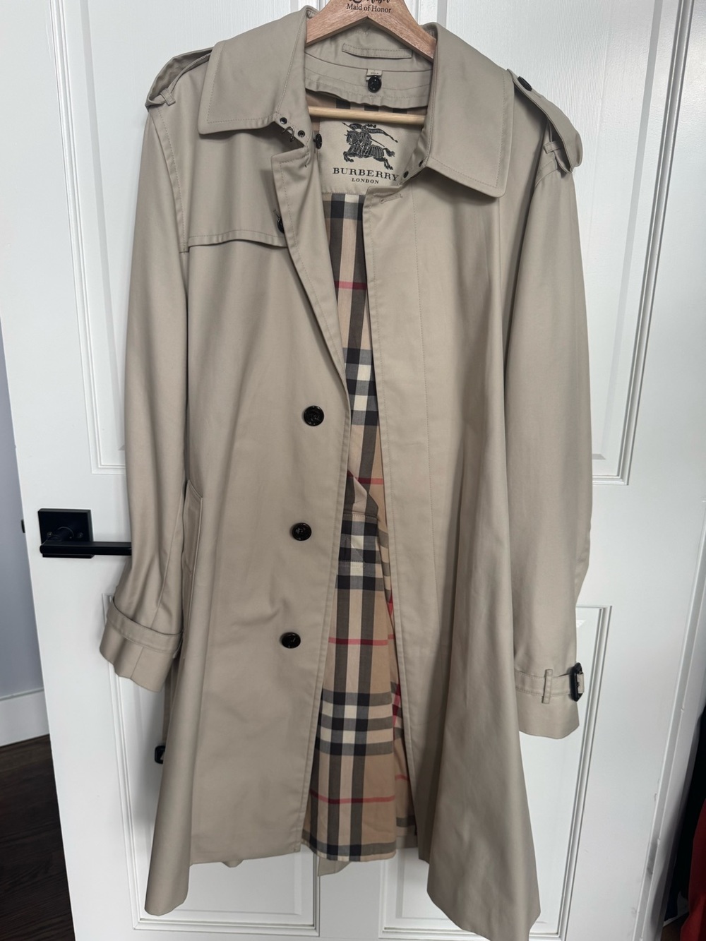 Burberry London Classic Beige Belted Trench Coat Check Lining Size 52